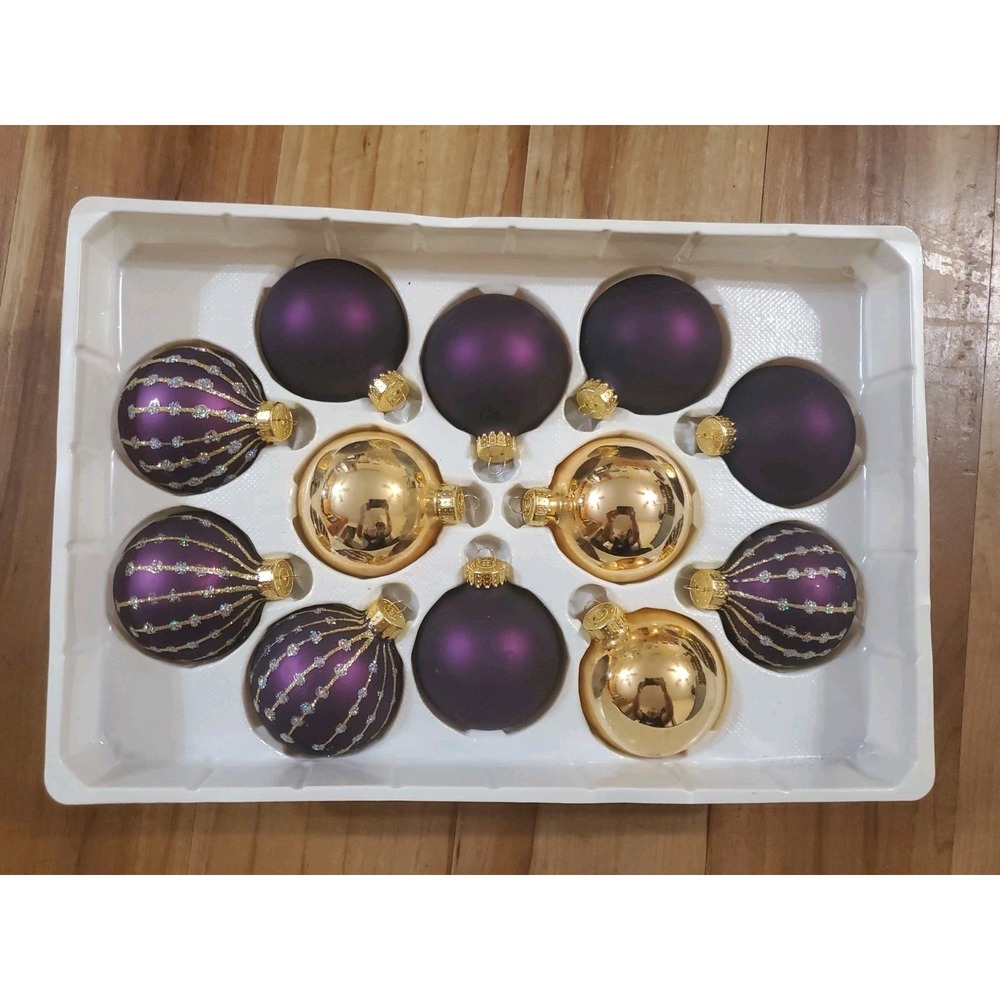 Unique Treasures UT Glass Christmas Ornaments Purple Gold Set of 12 Multi Finish